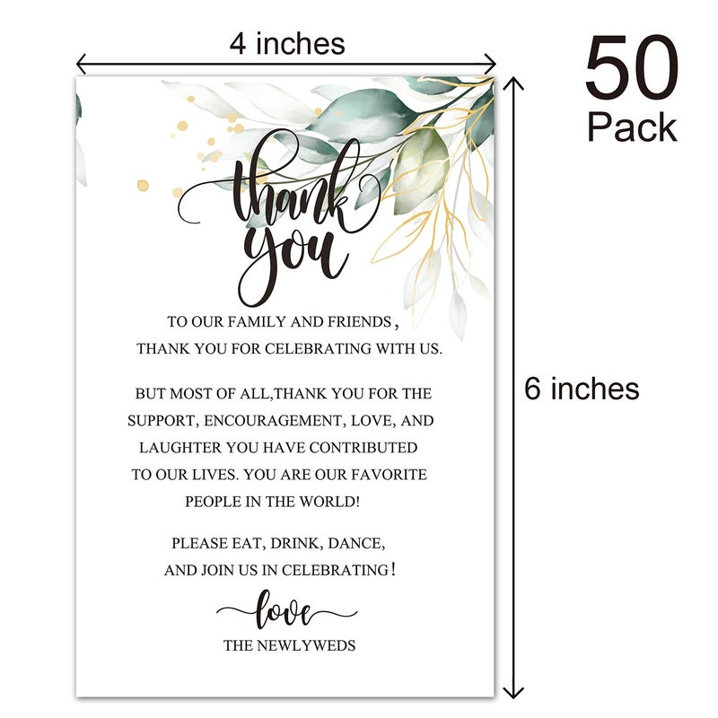 EKSPLODI Wedding Thank You Place Setting Cards, Greenery Wedding Reception Thank You Cards, Table Centerpieces and Wedding Decorations, Wedding, Bridal, Engagement, Anniversary, 4x6 Inch, Pack of 50 - Image 3